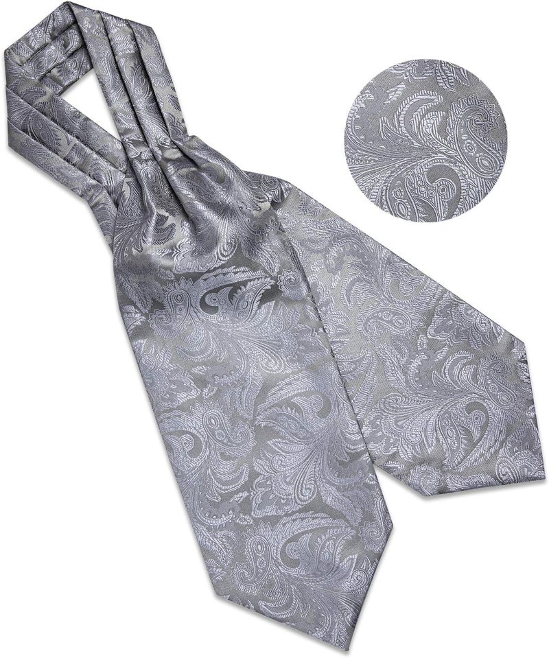 DiBanGu 3PCS Ascot Ties for Men Wedding Jacquard Woven Silk Ascot Cravat for Men Cravat Tie and Pocket Square Set - Image 5